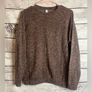 ATHLETA STUDIO TO SMOCKED BROWN LYNX STREET PRINTED BALANCE PULLOVER SZ XS